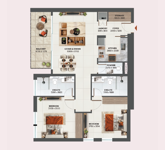 Sunvale 2 bedroom apartment floor plan